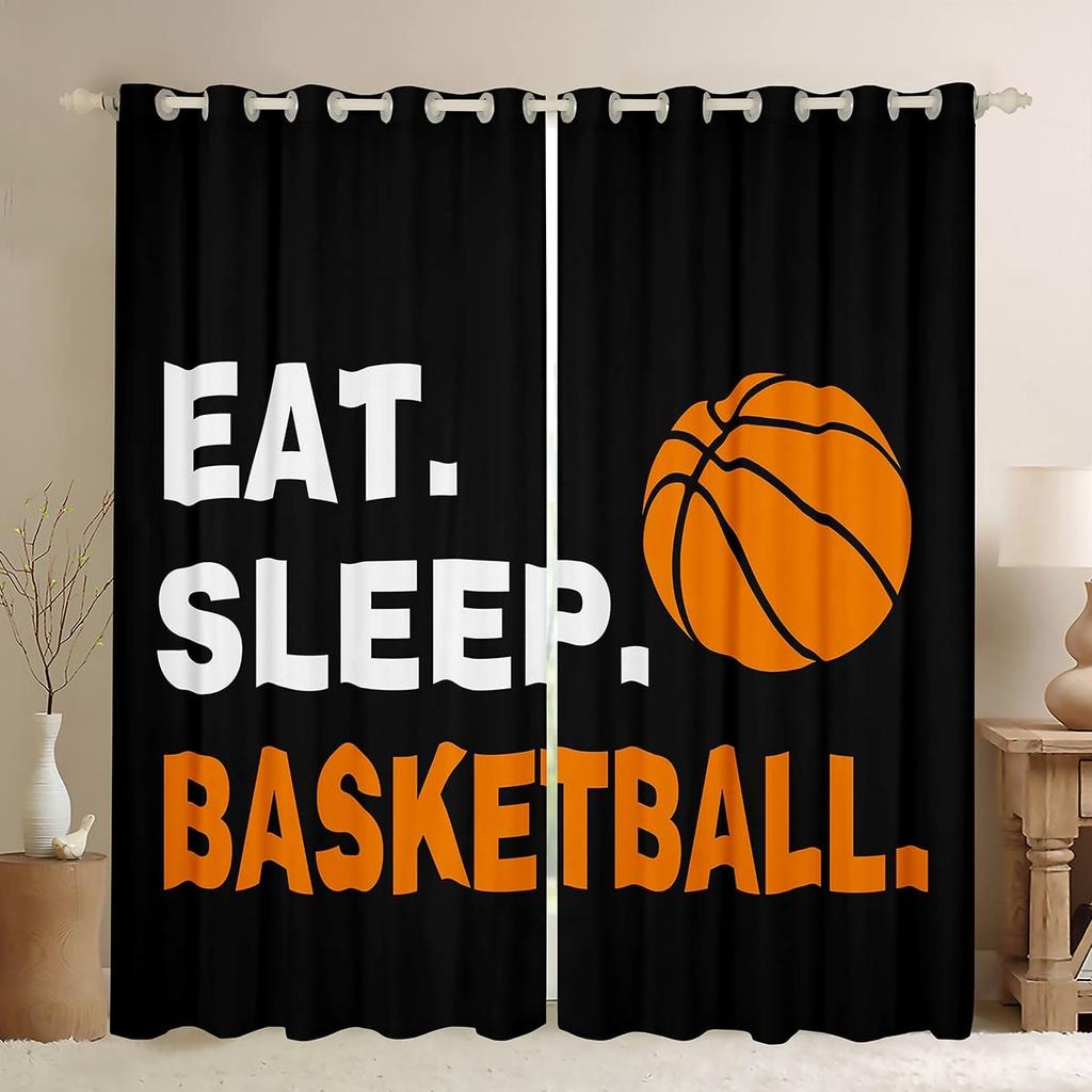 Basketball Curtains for Bedroom Living Room 3D Ball Court Window Treatments Decorative Sports Theme Drapes Competitive Curtain