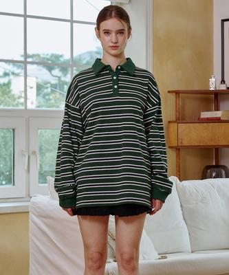 Alikim Arete Stripe Overfit Collar T-Shirt / Green
