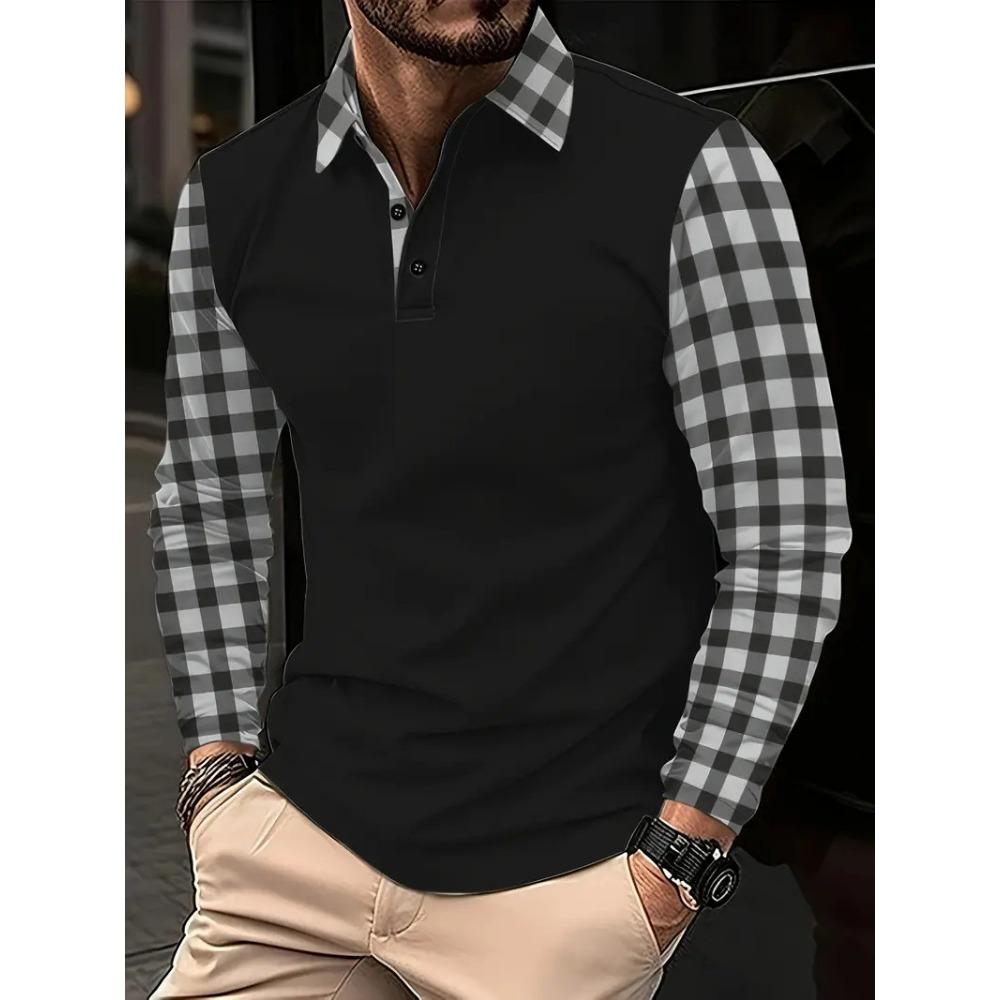 Fashion Men's Long Sleeve Polo Shirt Home Casual Comfortable Long Sleeve Button Down Top