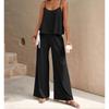 2025 Elegant Solid Color Two-Piece Set: Crew Neck Tank Top & Wide-Leg Pants for Women
