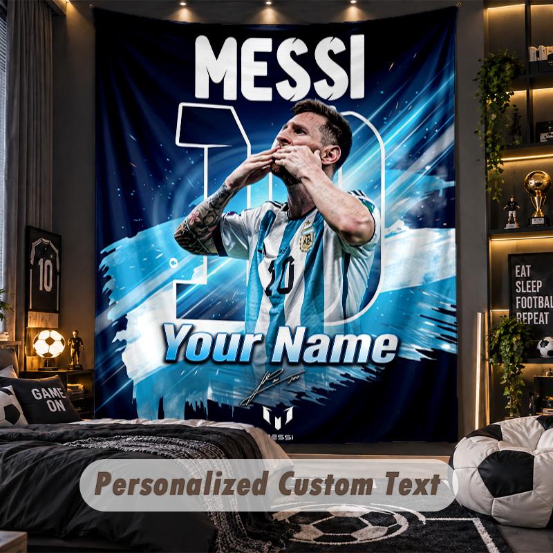 TapestryLionel Messi Custom Name Text Personalized Wall Hanging Tapestry Home Wall Decor
