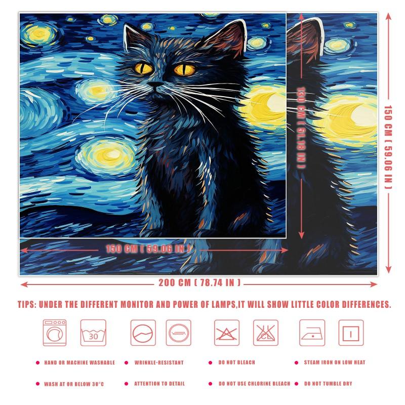 Artistic Starry Sky Black Cat Tapestry Wall Hanging Decor Bedroom Living Room Modern Boho Home