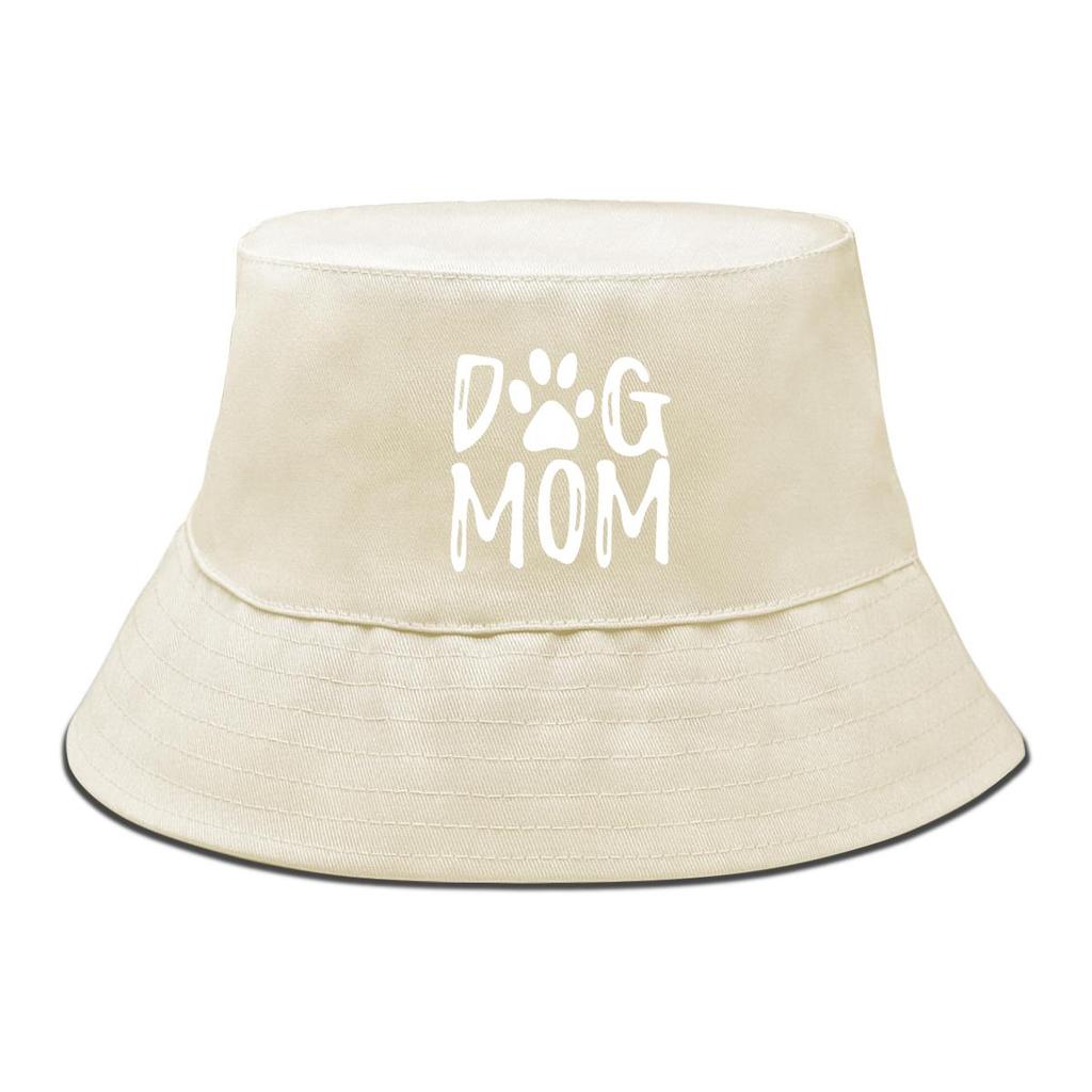 DOG MOM" Print Bucket Hat , White Dog Paw Men's Cap Simple Trendy Fashion Fishing Hat