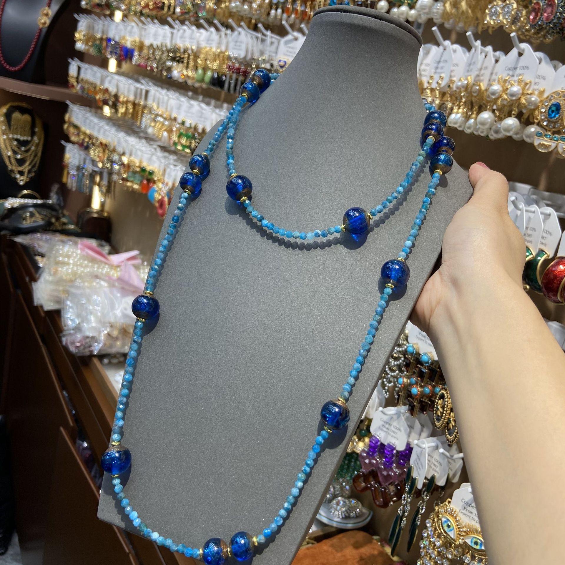 

New Chinese Style Color Gold Starry Sky Blue Gold Sprinkled Glass Bead Necklace Gypsy Star Burst Blue Variety Of Wearing Bead Chain