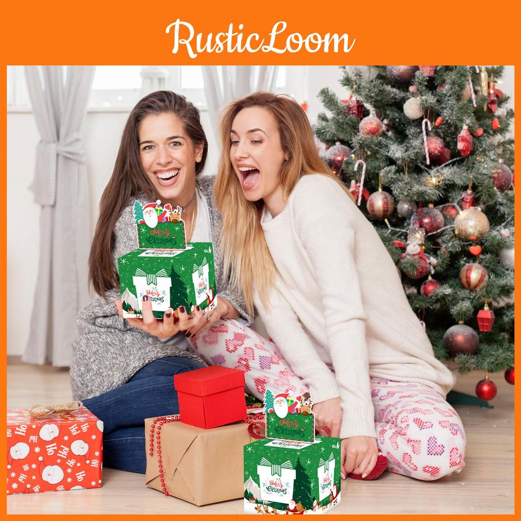 Green Gift Christmas Packaging Box With Santa Claus Print For Party Celebration