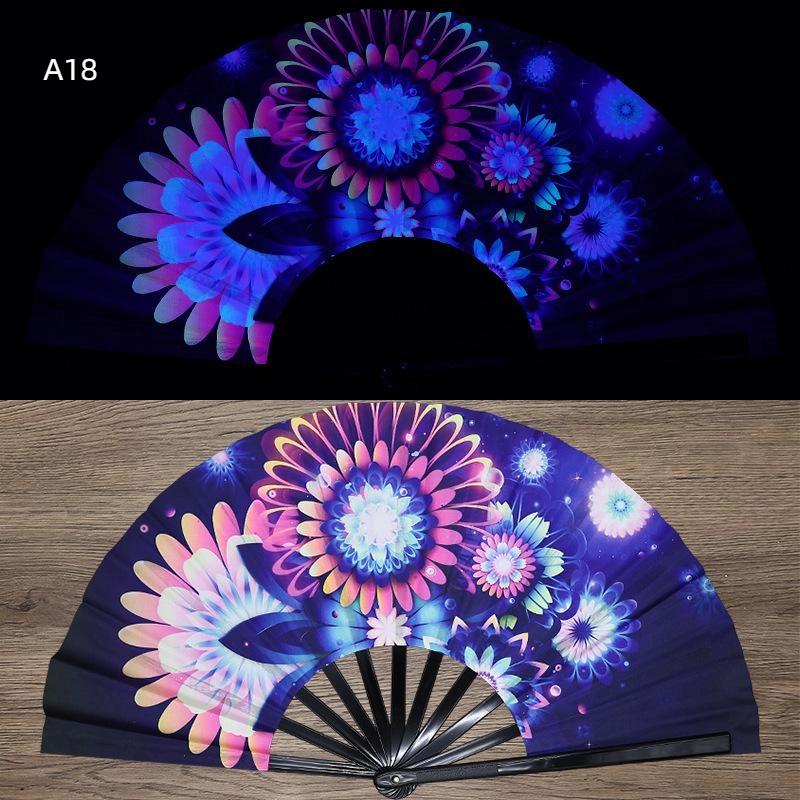 Kung Fu Fächer UV-Druck Leuchteffekt Stofffächer Bambusknochen Faltbar Lauter Fächer