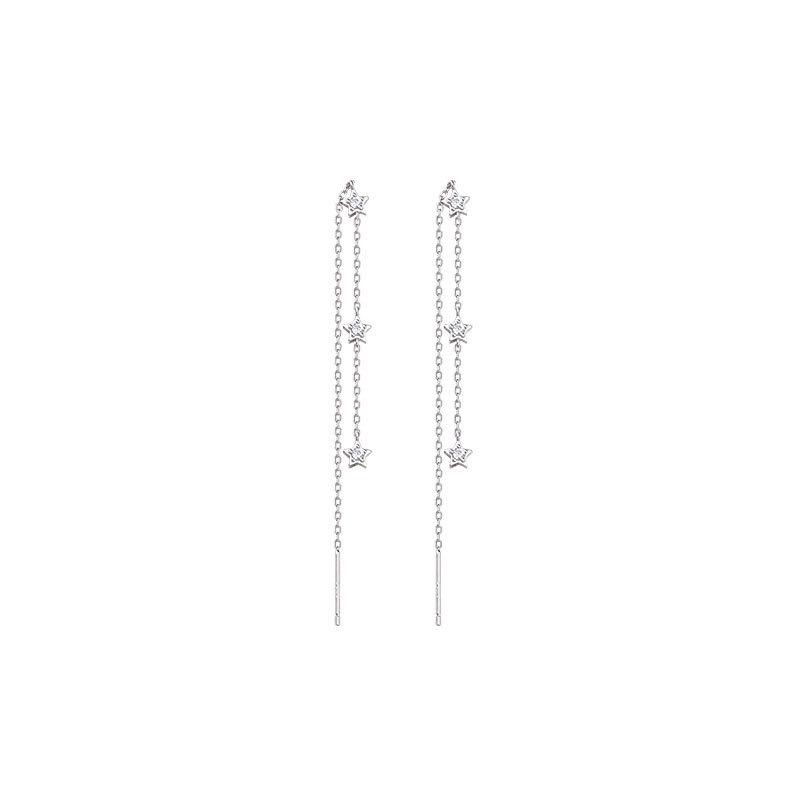 1Pc New 925 Silver Needle Star Tassel Earrings Small and Delicate Five Pointed Star Zircon Long Earrings Women's Fashion Jewelry