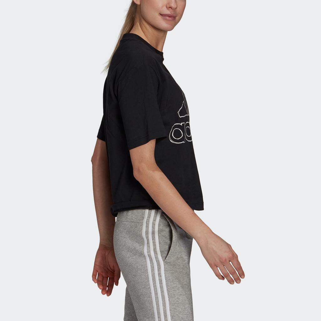Adidas W Big Logo T Print Sports Short Sleeve Drop Shoulder T-Shirt Women Tops Black GV5174
