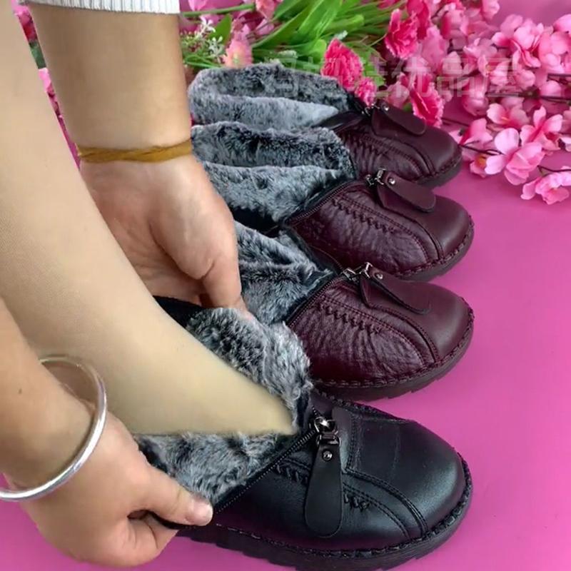 Platform Women Shoes Fleece Warm Winter Women's Boots Soft Sole Non Slip Mom's Shoes Fashion Zip Short Plush Snow Boots