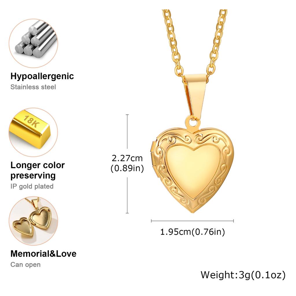 Vnox Free Custom Photo Image Necklaces, Stainless Steel  Can Open Texture Heart Locket, Family Memorial Jewelry Gifts