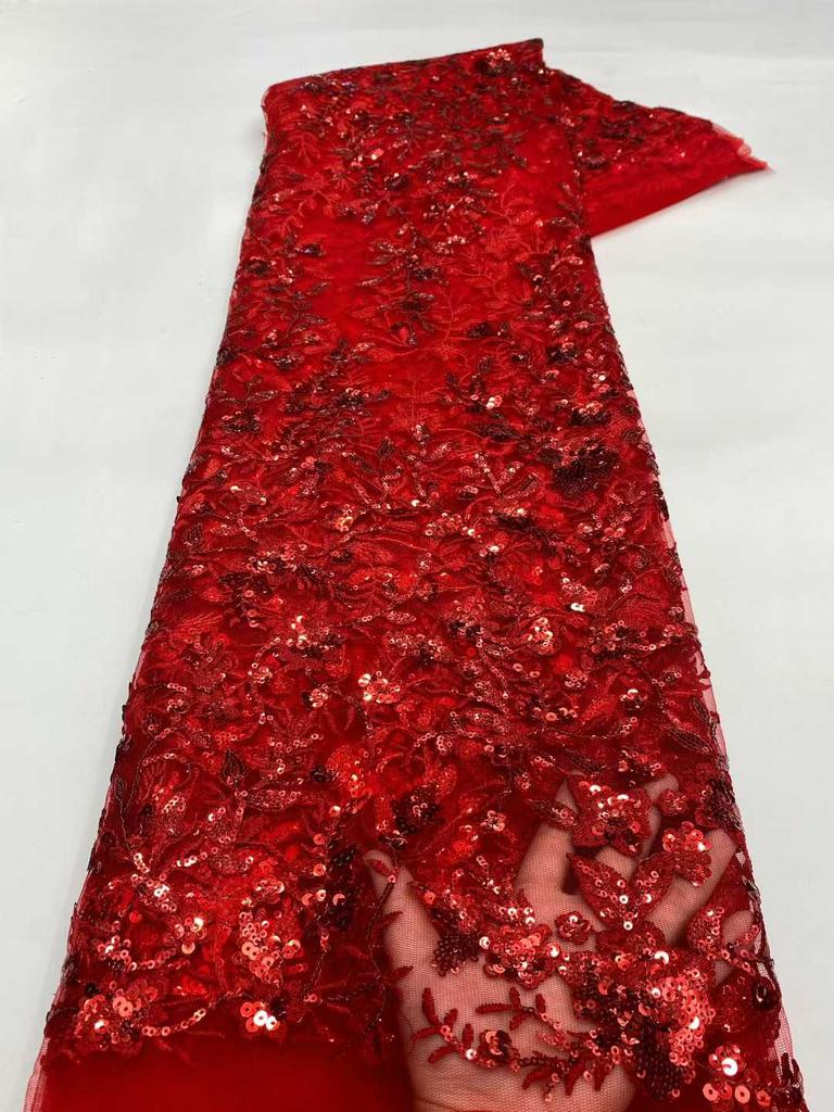 Luxury African Net Lace Fabric 2026 High Quality Sequins Lace Fabrics For Nigerian Wedding French Tulle Lace Fabric Dress Women
