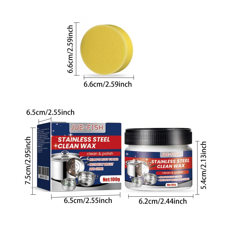 

JUEFISH Stainless Steel Polishing Cream - Removes Rust Grease Scratches & Dirts Restores Brightness Kitchenware Cleaner Wax 100g
