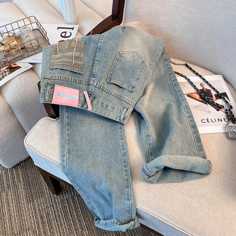 

Tall Women s Light Blue High Waist Straight Leg Jeans – Slimming Wide Leg, Floor Length, Trendy Spring Style. M светло-синий