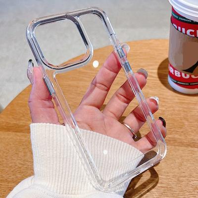 Funda de teléfono Simplicity para iPhone 15 14 13 12 11 Pro Max Plus Parachoques duro acrílico Cubierta trasera transparente con botón plateado