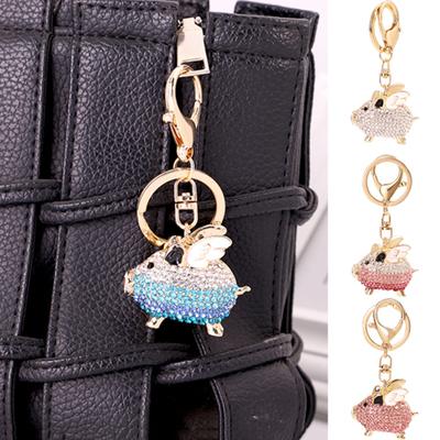 Fashion Rhinestone Inlaid Flying Pig Keychain Key Ring Holder Hanging Decoration