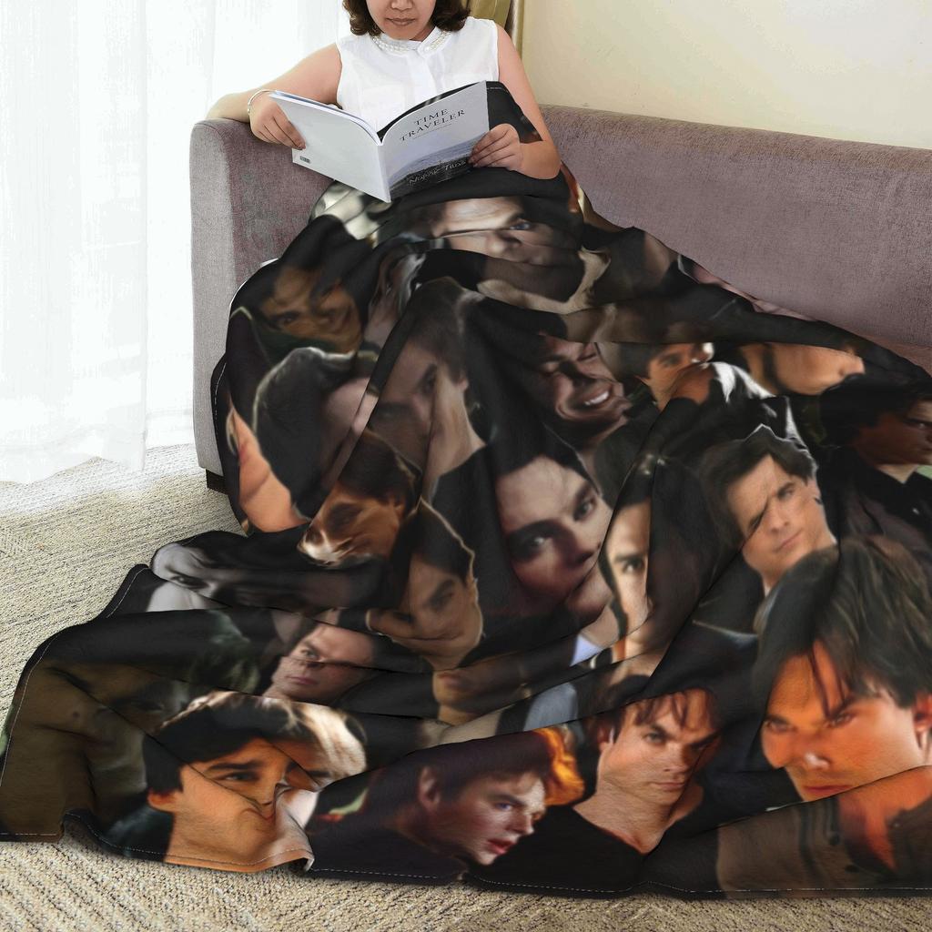 The Vampire Diaries Damon Salvatore Blankets Flannel TV Series Super Warm Throw Blankets for Bed Bedroom Quilt
