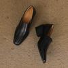 Krazing Pot Cow Skin Fashion Spring Autumn Thick High Heels Women Round Toe Office Lady Retro Fashion Pumps