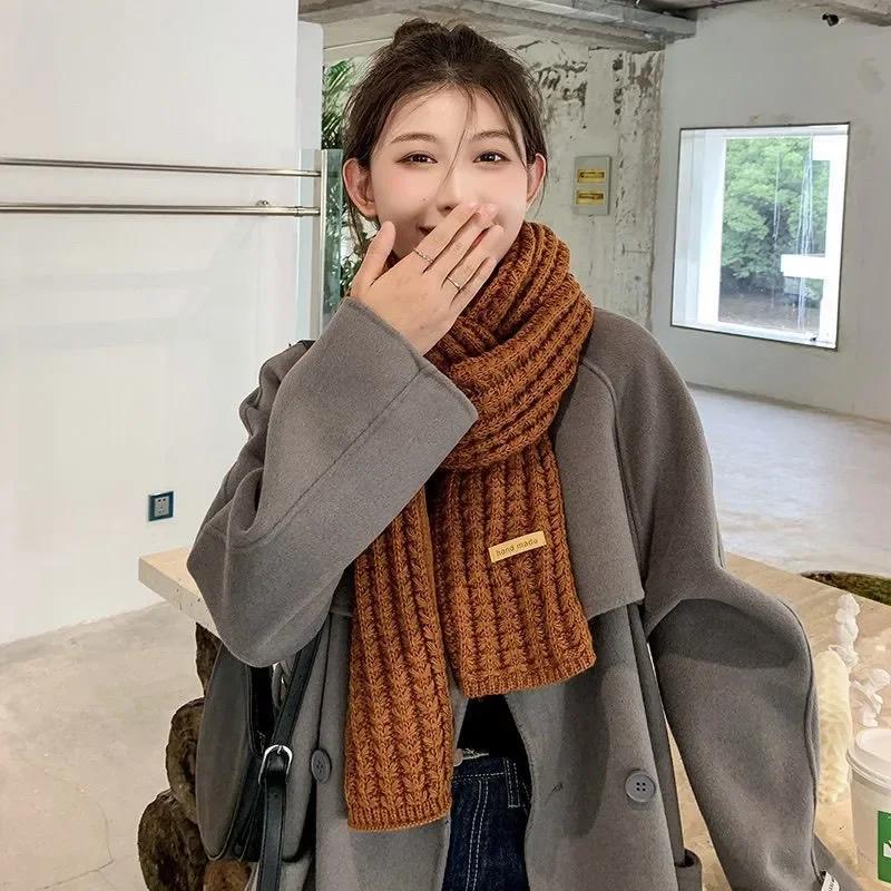 Korean Simple Vintage Long Scarf Solid Color Versatile Scarf Winter Warm Fashion Ladies Shawl Sweet Elegant Knitted Warm Scarf