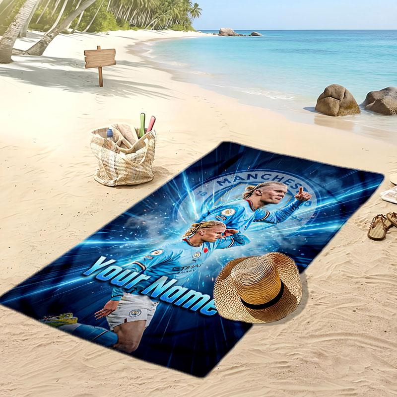 Erling Haaland Personalized Printed Beach Towel Soccer Logo Support Custom Name Text Absorbent Towel For Sport Travel Special Gift
