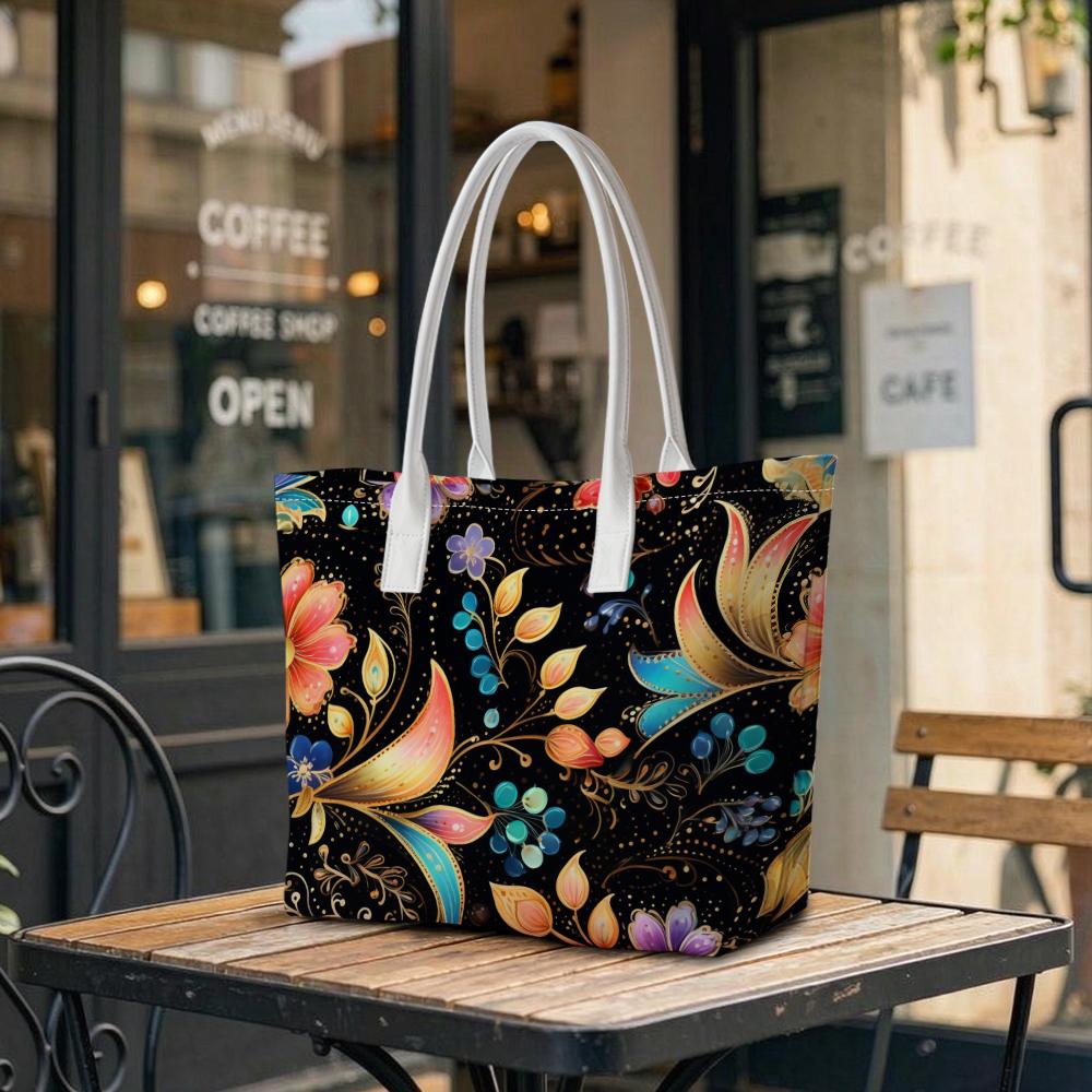 Bohemian Floral Tote Bag for Women Large Capacity Casual Shoulder Bag for Daily Shopping Travel Stylish Printed Handle Bag