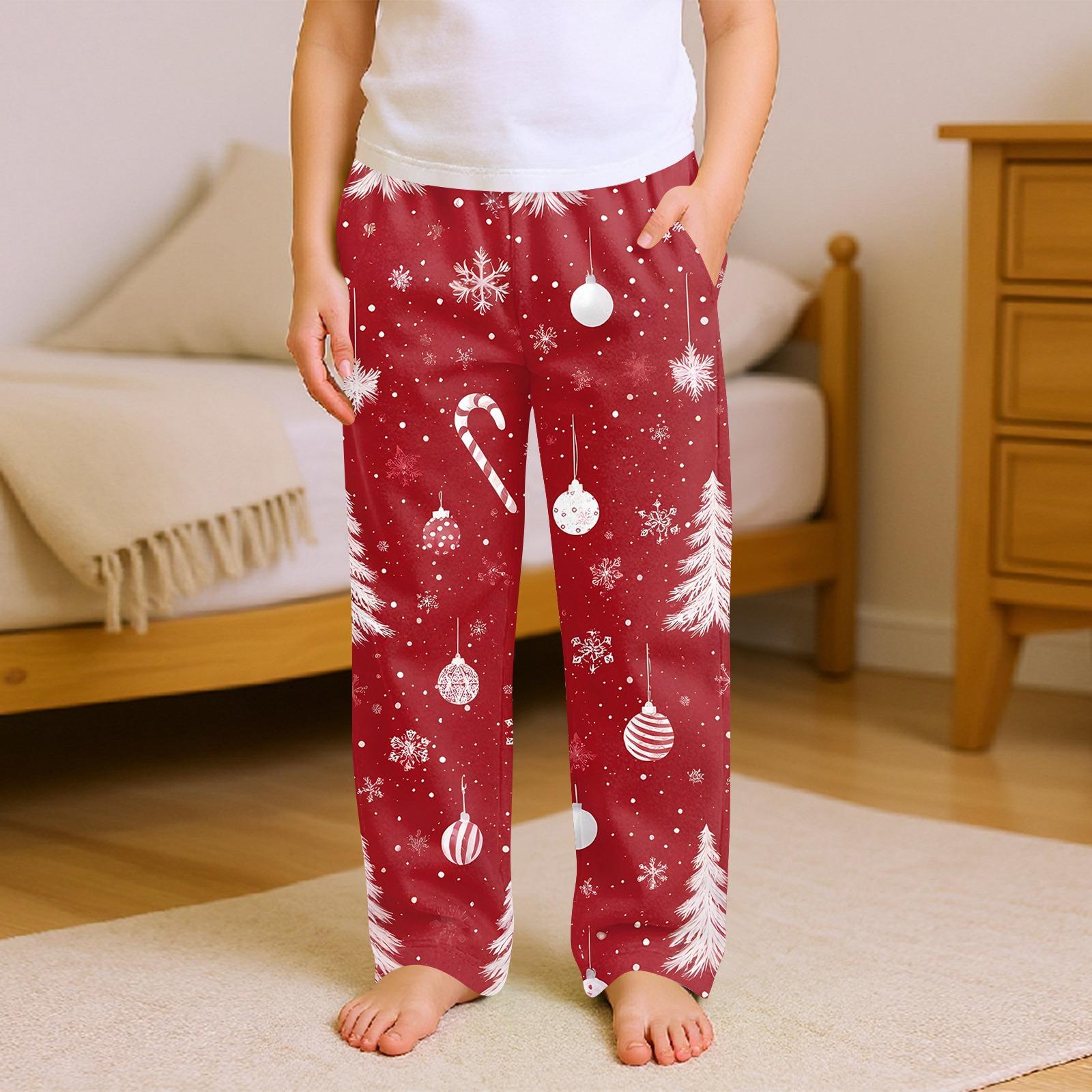 

Детские мягкие удобные пижамные брюки, повседневные, с рождественским принтом, домашние штаны 160 красный
