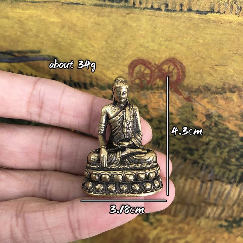 Retro Brass Buddha Sakyamuni Statue Mini Portable Pocket Sitting Buddha Sculpture Home Decor Office Desk Decorations Ornaments