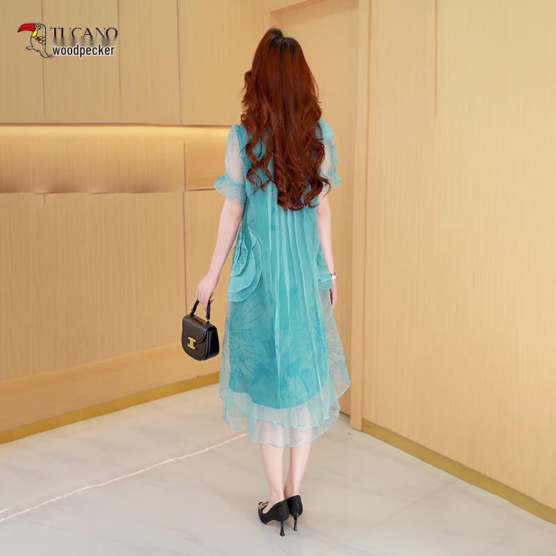 Women's Chiffon Patchwork Printed Mid-Length Dress