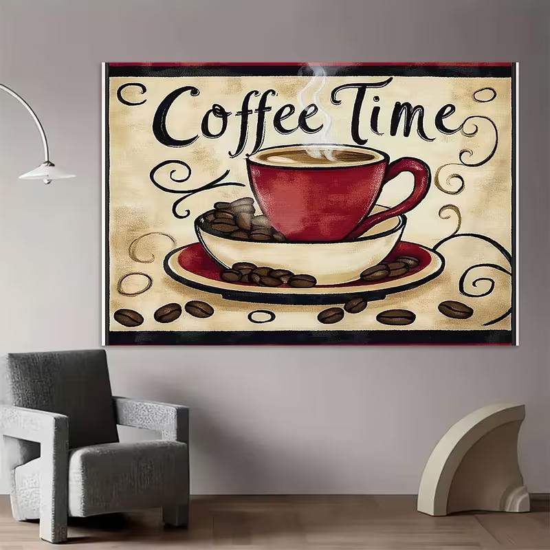2D Red Coffee Cup Vintage Backdrop for Coffee Shop, Brunch Party and Home Decor