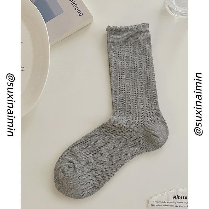 

Gray socks women s catwalk vertical stripes hollow thin medium tube socks spring and summer Japanese stacking socks One size fits all світло-сірий колір