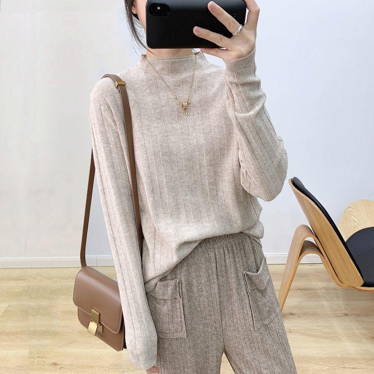 

Half Turtleneck Knitted Sweater for Women In Spring and Autumn Loose Long-sleeved Sweater Base Layer Trendy Pullover L