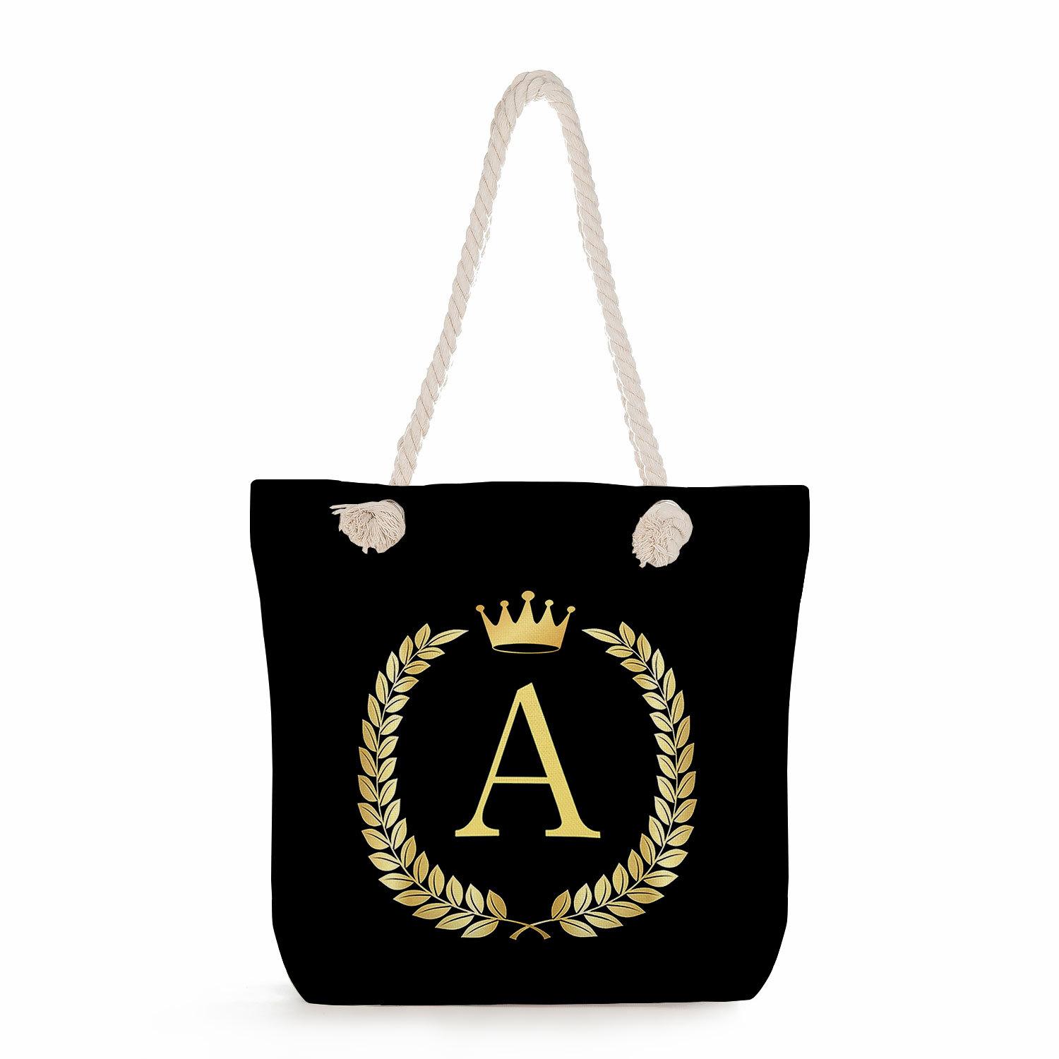 Black letters on a black background print thick rope single-shoulder beach bag 7289 CLE