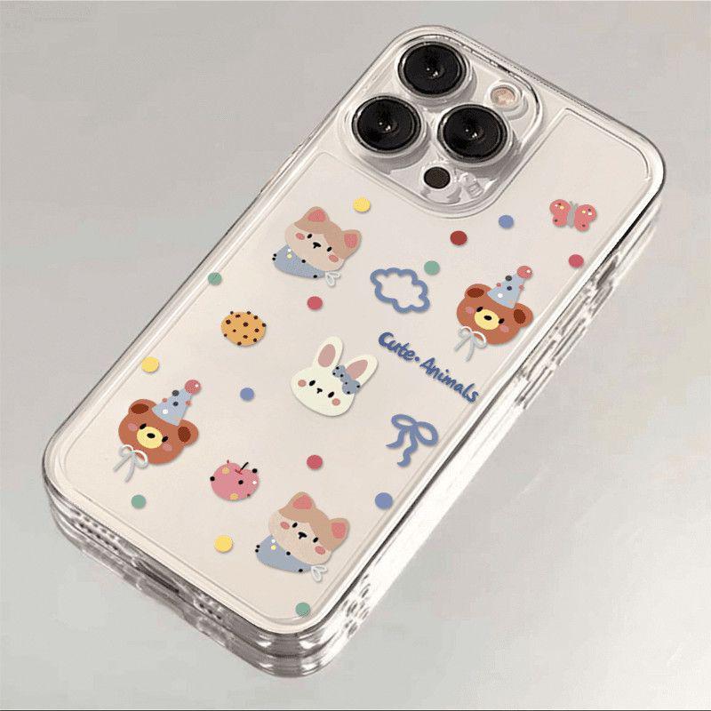 Przezroczyste etui na telefon Little Bear Rabbit dla iPhone 17 Pro, 16, 15, 13 Pro Max, 12, 11