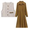 Women's Popular Melard Style Autumn Dress Set: Long Sleeve Vest & Shirt Two-Piece