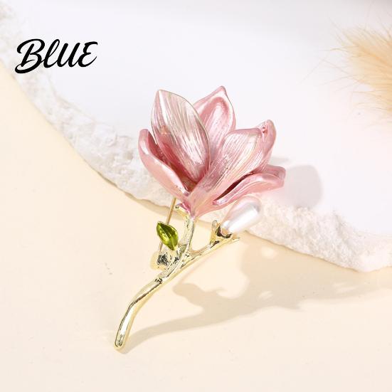 Vintage Style Brooch Magnolia Flower Zinc Alloy Faux Pearl Lapel