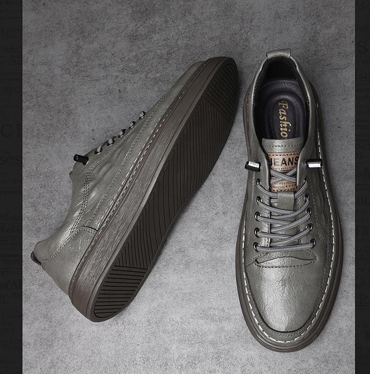 Men's Large Size Leather Casual Sneakers - Spring/Summer Breathable Cowhide with Soft Sole
