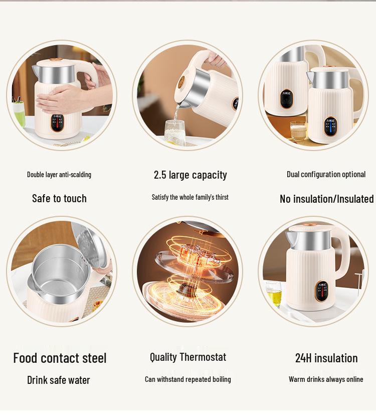 Malata Electric Stainless Steel Double-Layer Smart Insulation Kettle - Durable Household Use