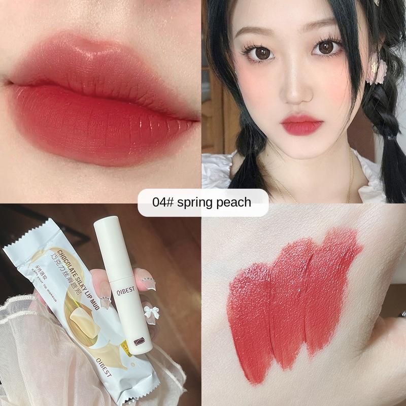 

Шоколадная глазурь для губ Шелковистая матовая матовая Прочная водостойкая неразмазанная помада Легкая и антипригарная глазурь для губ 4#