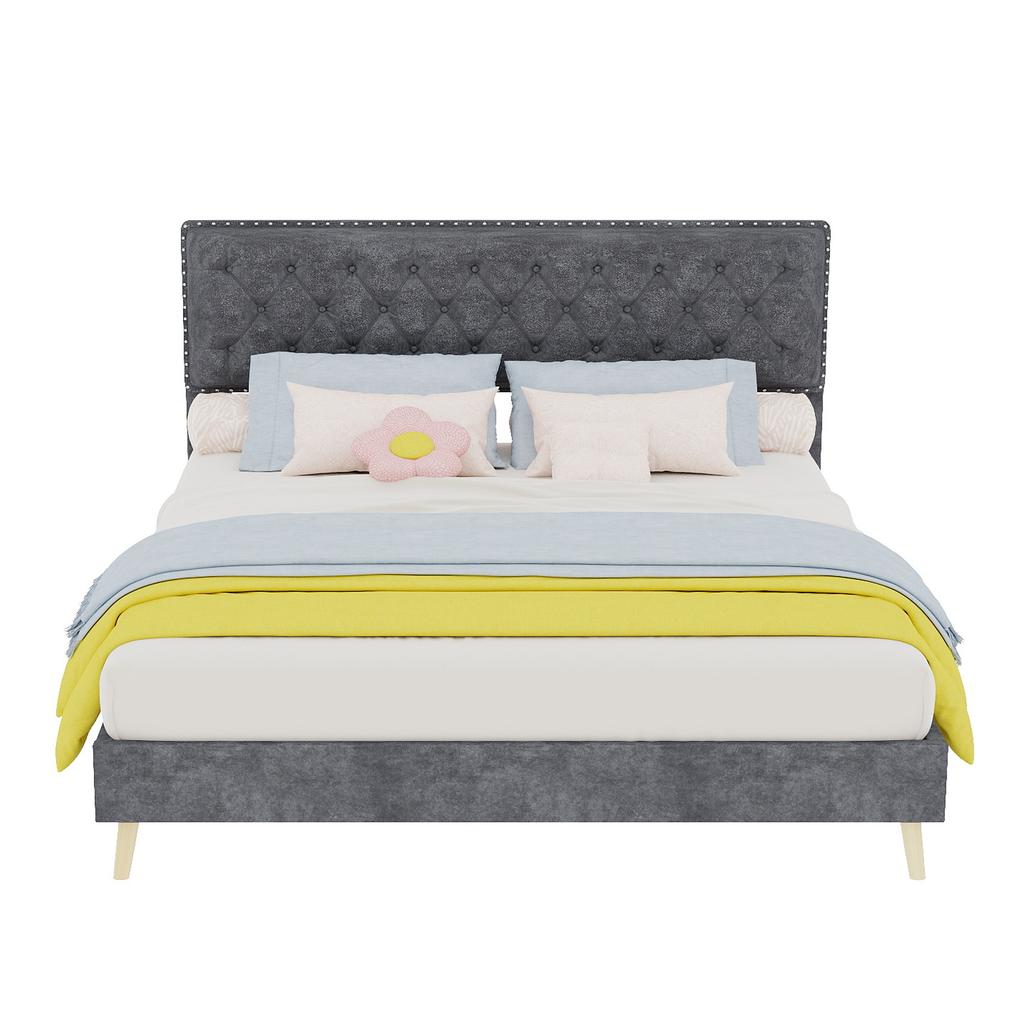 Modern soft bed, soft headboard, 160*200CM, gray, bedroom furniture, low box bed frame does not include gas rod, does not include mattress.