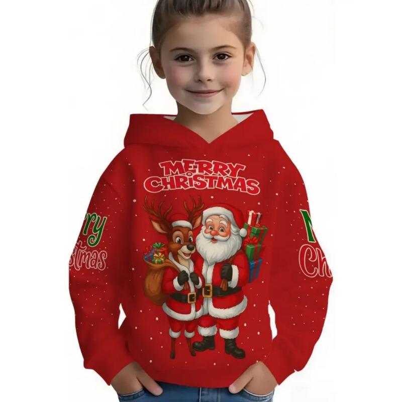 Kids Clothes Funny Christmas Hoodies Santa Claus Reindeer Long Sleeve Thin Sweatshirt for Boys Girls 3-10Y Xmas Gifts for Child