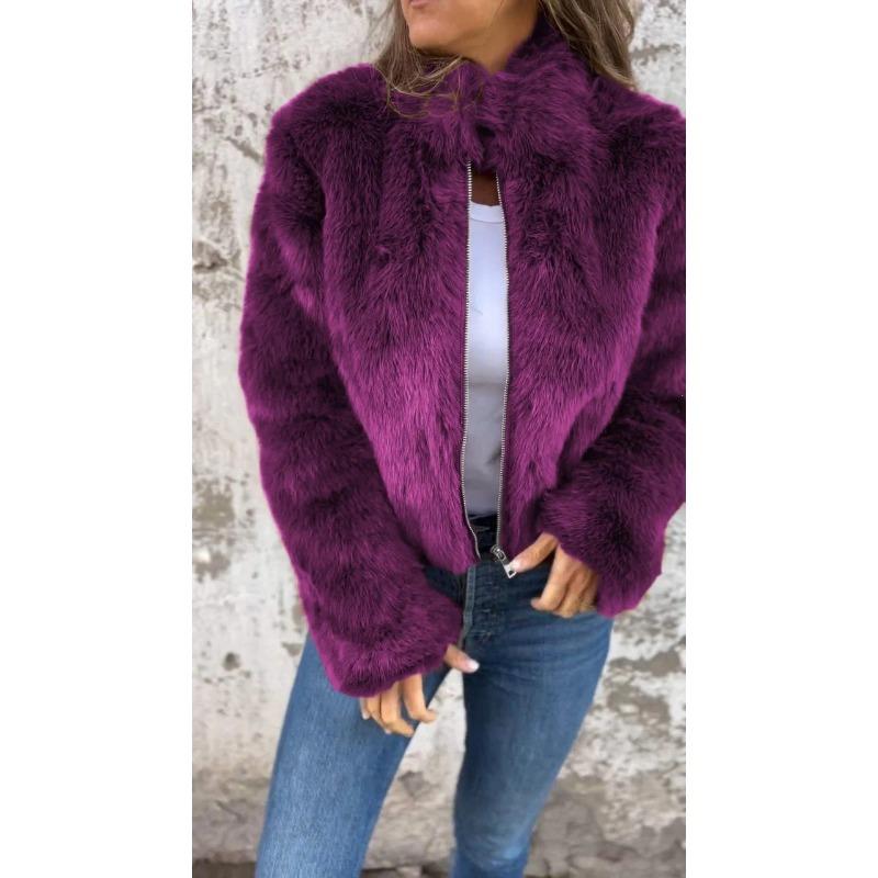 Women S Faux Fur High Neck Zip Up Casual Winter Coat