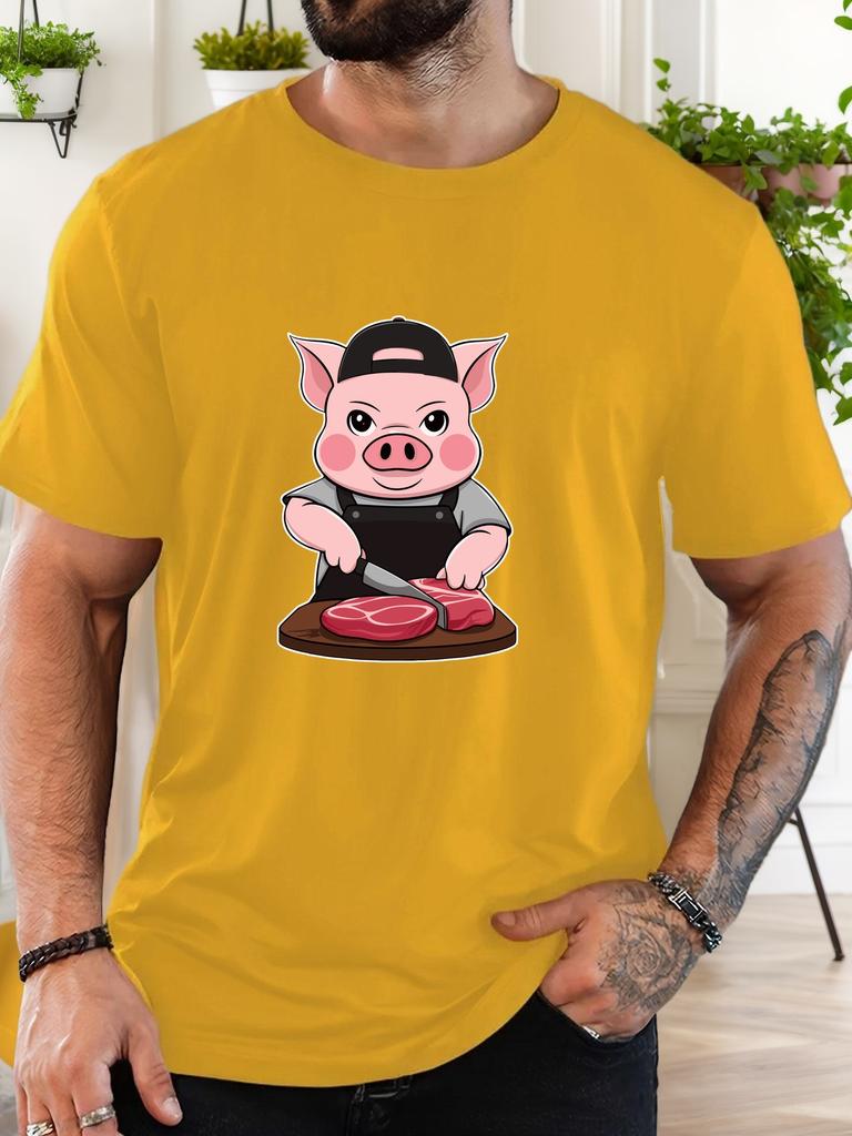 Pig Butcher Cutting Steak Graphic Unisexs Crew Neck Short Sleeve Tee Soft Summer Streetwear Top For Unisex Daily Outdoor Casual Wear