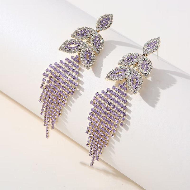 Exquisite Opal Flower Earrings For Women Rhinestone Long Tassel Zircon Earring Girls Wedding Party Temperament