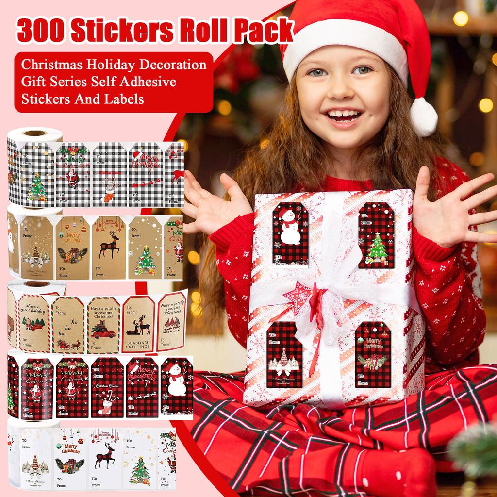 300 Stickers Roll Pack Christmas Holiday Decoration Gift Series Self Adhesive Stickers And Labels