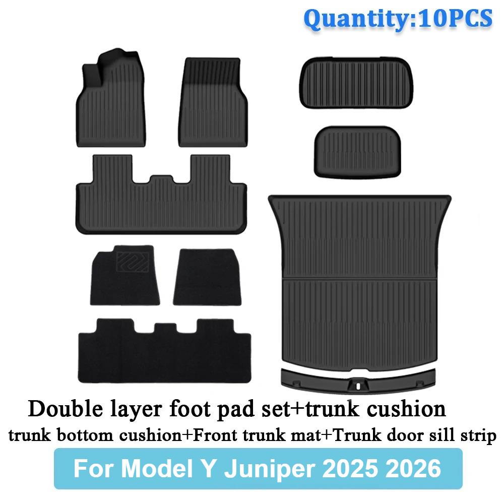 TPE Car Integrated Trunk Liners For Tesla Model Y Juniper 2025 2026 Double Layerd Mats Trunk Door Sill Guard Plate Backrest Mats