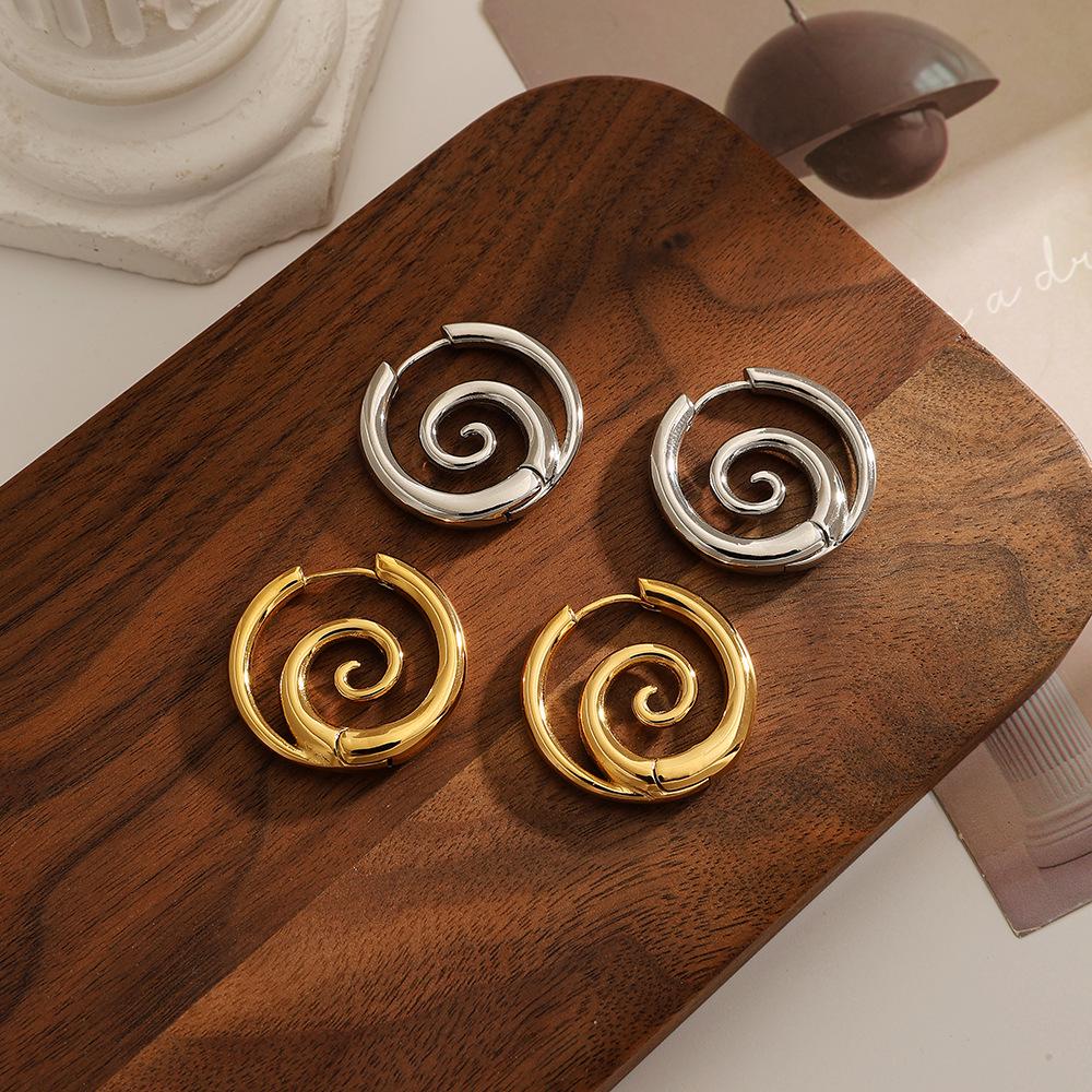 18K Gold Vacuum-Plated Stainless Steel Spiral Earrings - Classic European & American Style