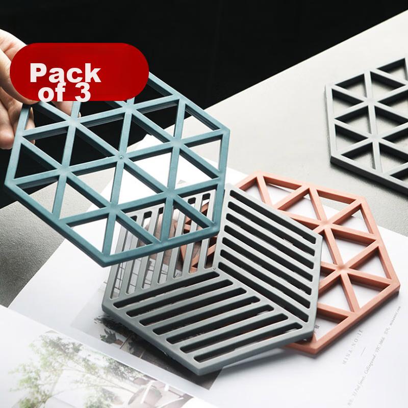 Heat-Resistant Table Mats, Set of 3, Silicone Placemats, Bowl Coasters, Cup Coasters, Anti-Scalding, Non-Slip, High Temperature Resistant Table Mats
