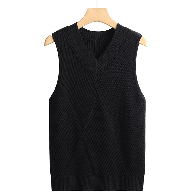 Women's Pure Cotton Knitted Sweater Vest Static-free Knitted Sweater Vest Korean Style Slim Fit Versatile Sleeveless Top