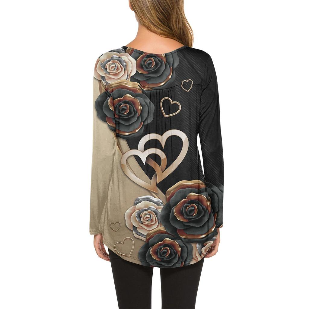 Women's Fashion Loose Casual Pocket Flower Print Long Sleeve Cardigan Jacket Tops