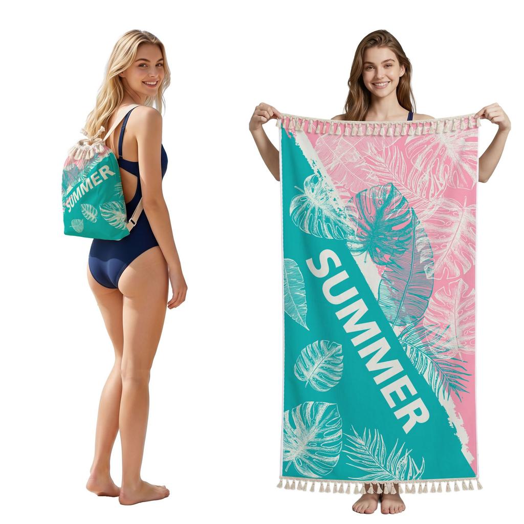 2 in 1 Microfiber Quick Dry Beach Towel Bag Convertible Foldable Printed Bath Towel Backpack