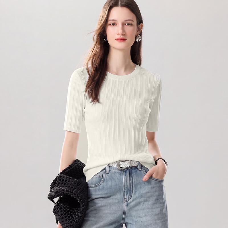 Snowforte Women s Silk Blend Striped Knit T-Shirt L белый
